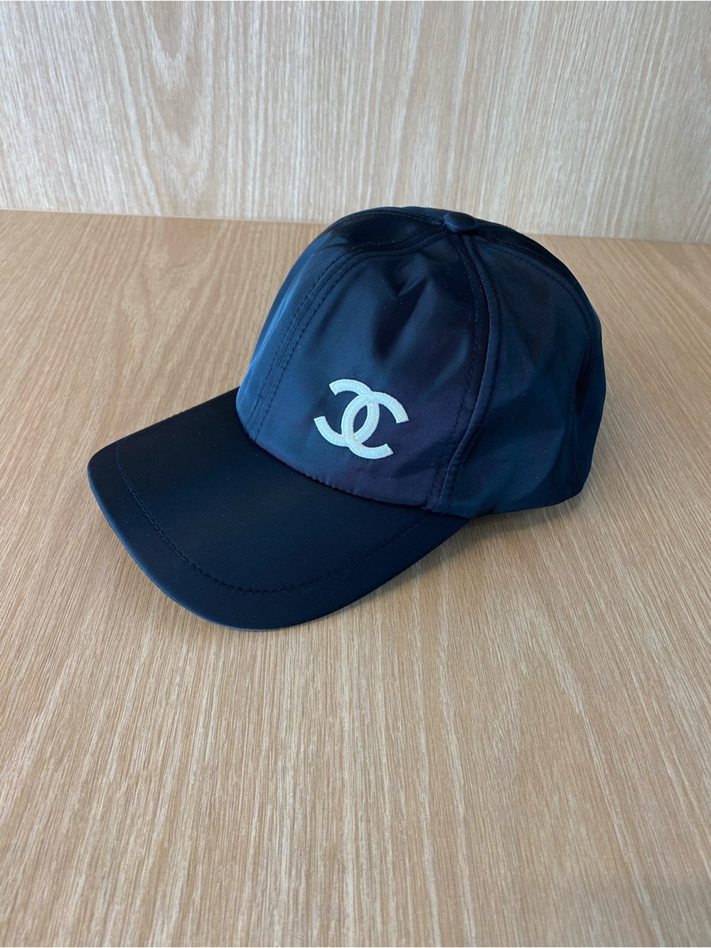 CHANEL White Black Adjustable Lot CC Baseball Cap Hat